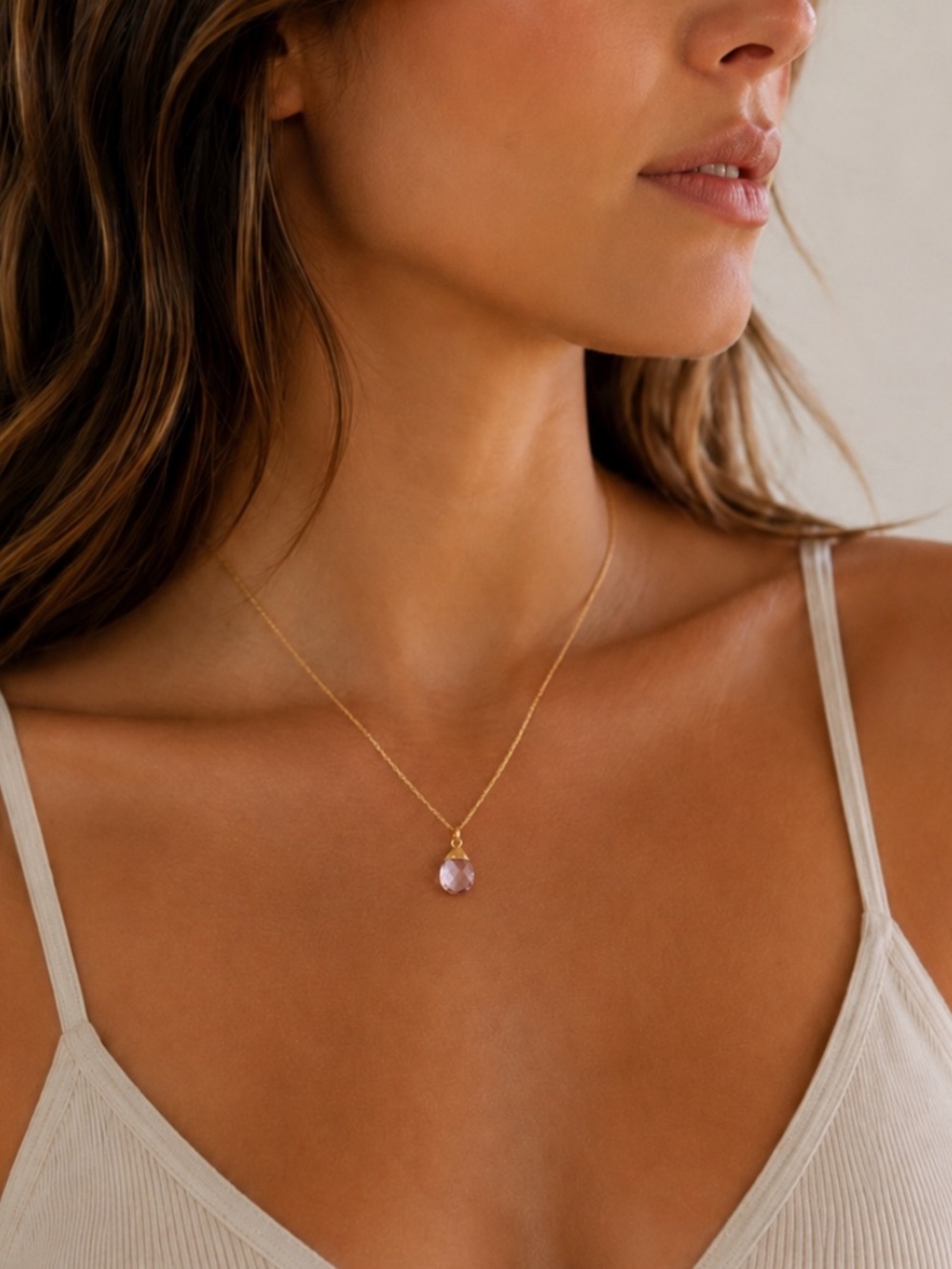 18K Gold Plated Pink Quartz Necklace